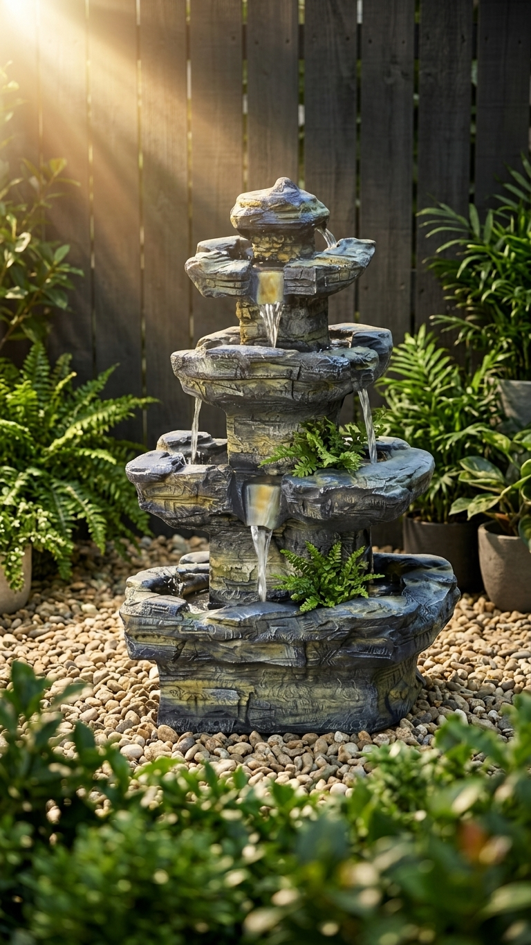 Four-Tier Outdoor Water Fountain with LED Lights