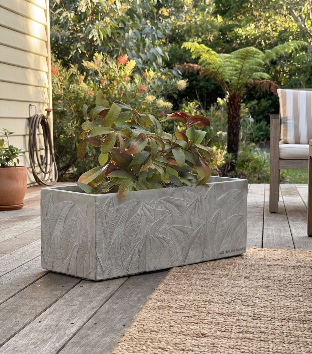 The Botanical Trough Series | Embossed Palm Leaf Rectangular Planters