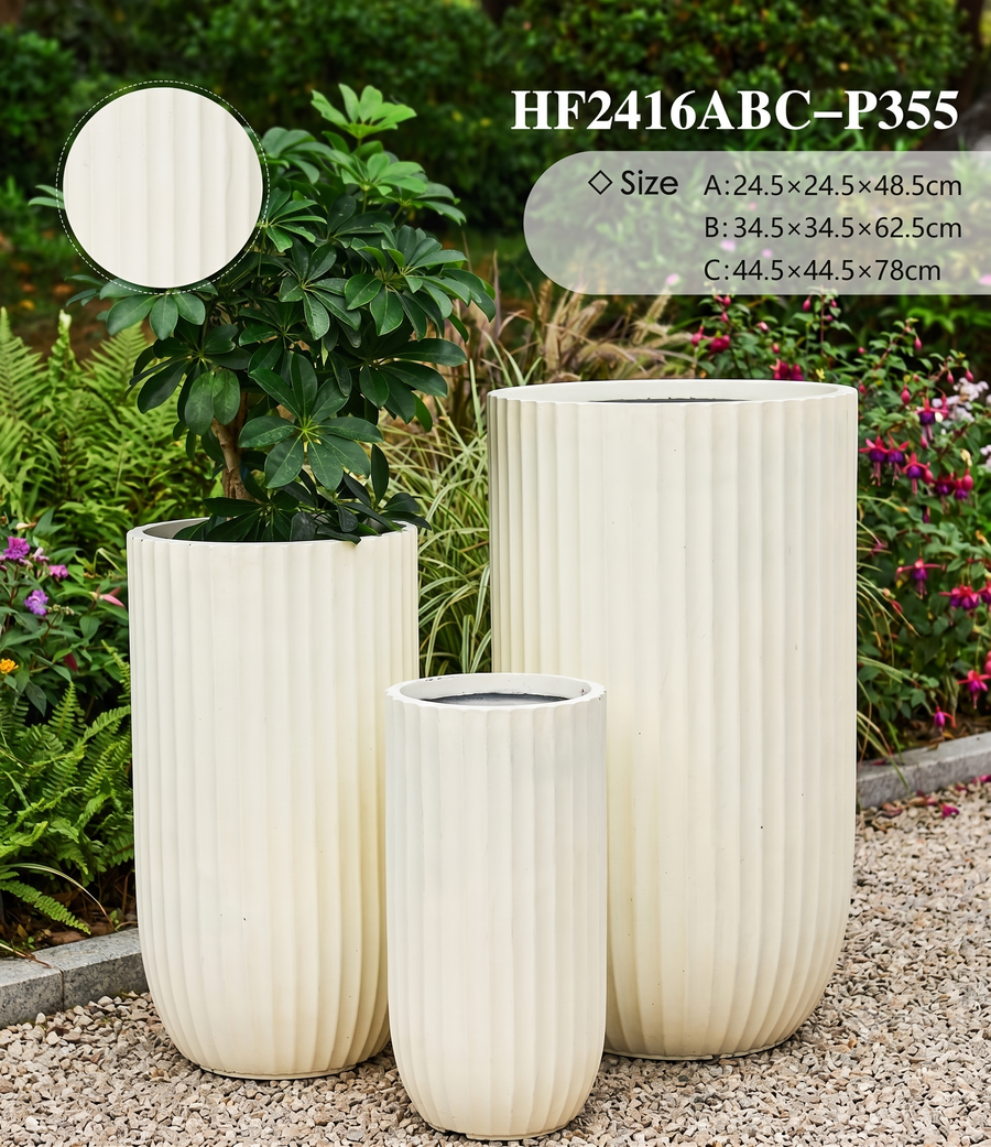 The Fluted Pillar Series | Tall White U-Shape Planters