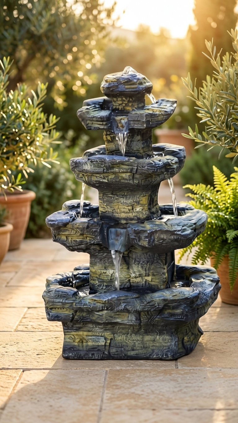 Four-Tier Outdoor Water Fountain with LED Lights