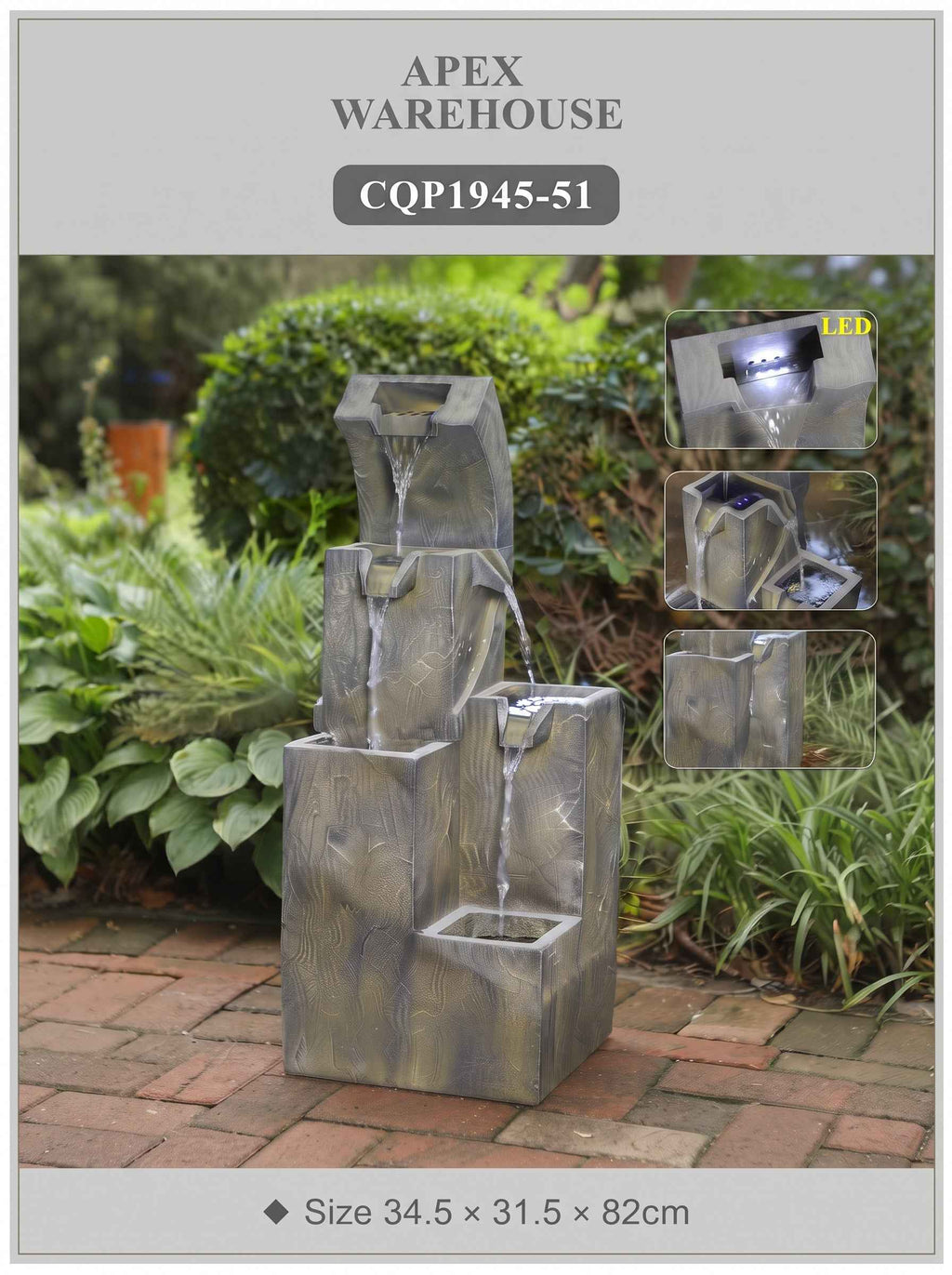 Stepped Block Outdoor Waterfall Fountain with LED Lights
