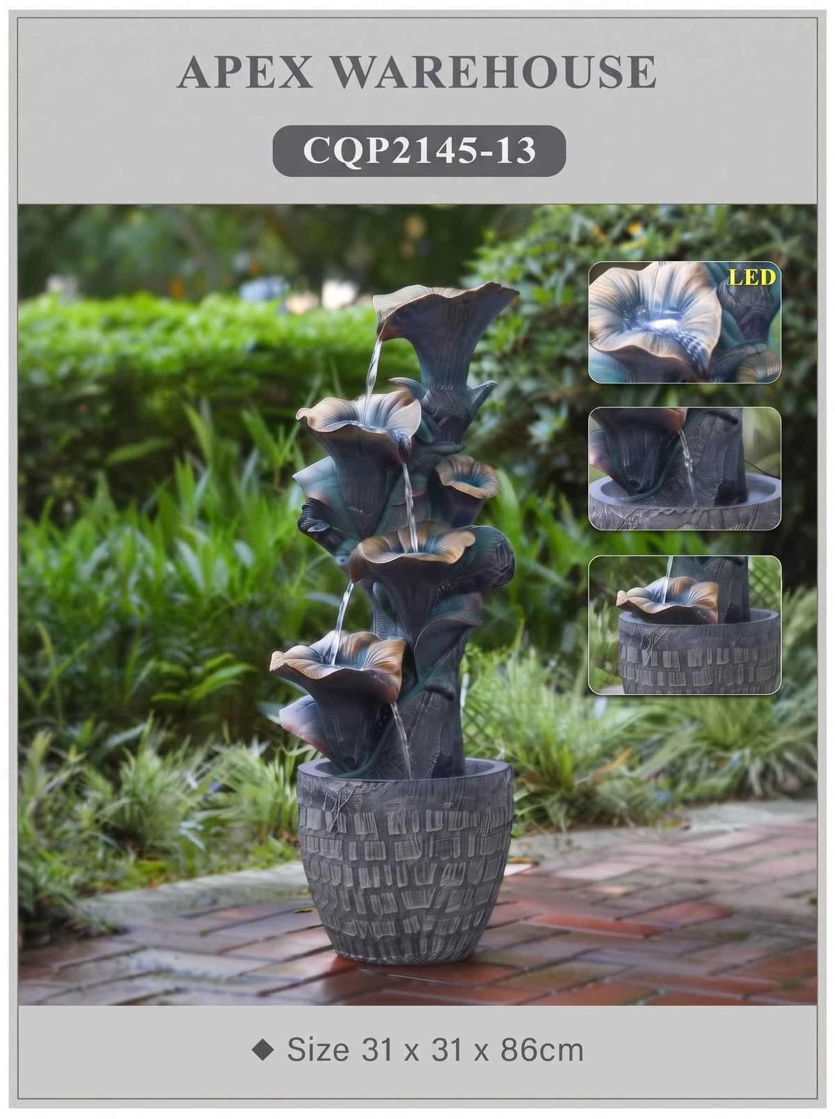 Tiered Flower Outdoor Waterfall Fountain with LED Lights