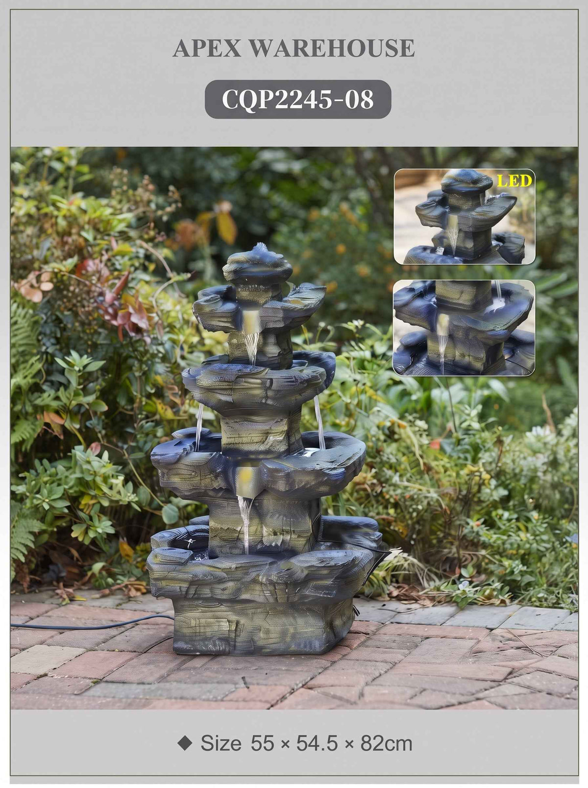 Four-Tier Outdoor Water Fountain with LED Lights