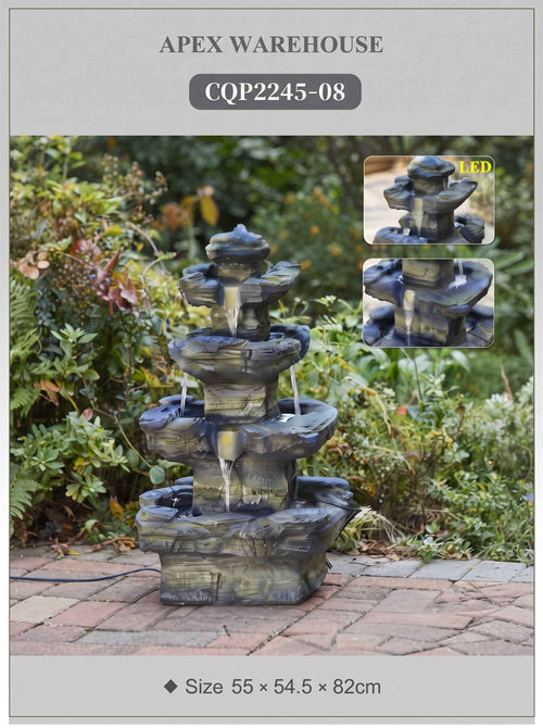 Four-Tier Outdoor Water Fountain with LED Lights