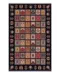 Handmade All-Over Floral Rug | Golden Amber Field with Navy Border | Wool Rug
