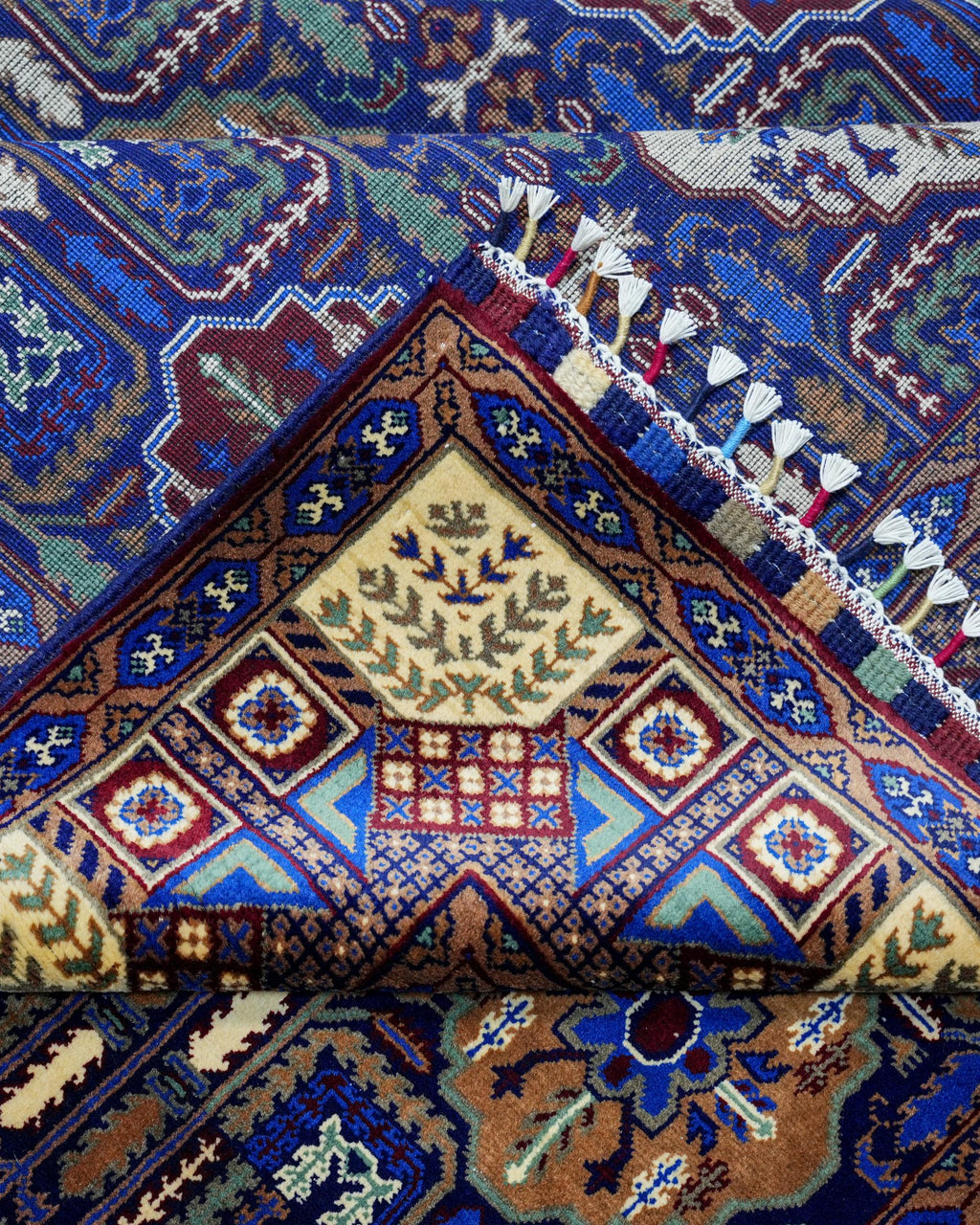 Handmade Garden Panel Rug | Burgundy Field with Tree-of-Life Compartments | Wool Rug