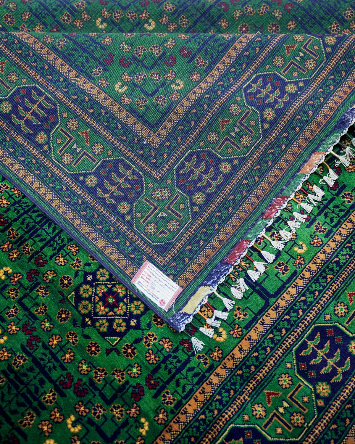 Handmade All-Over Floral Rug | Golden Amber Field with Deep Red Border | Wool Rug