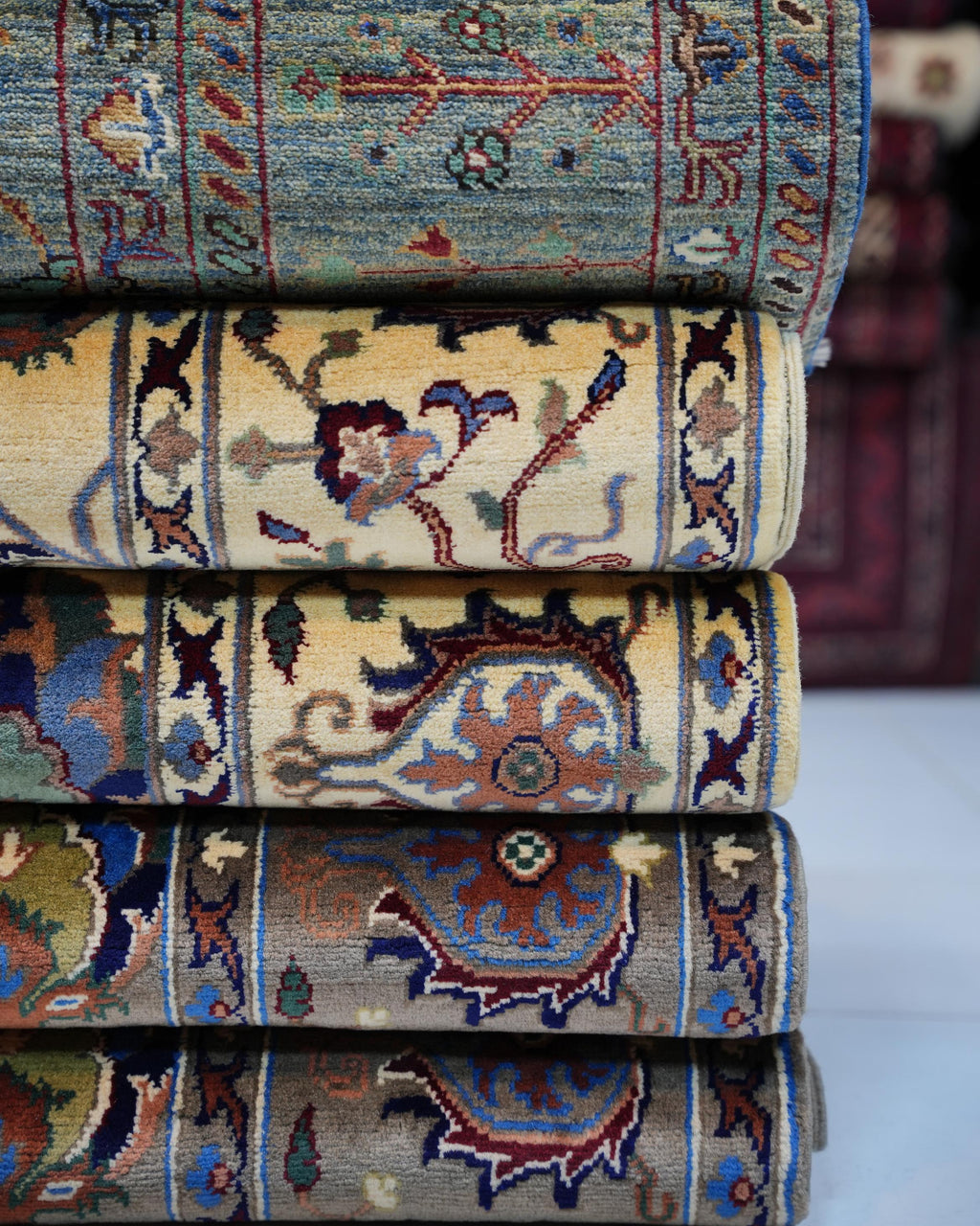 Handmade Panel Design Rug | Ivory Field with Multicolor Compartment Motifs | Wool Rug