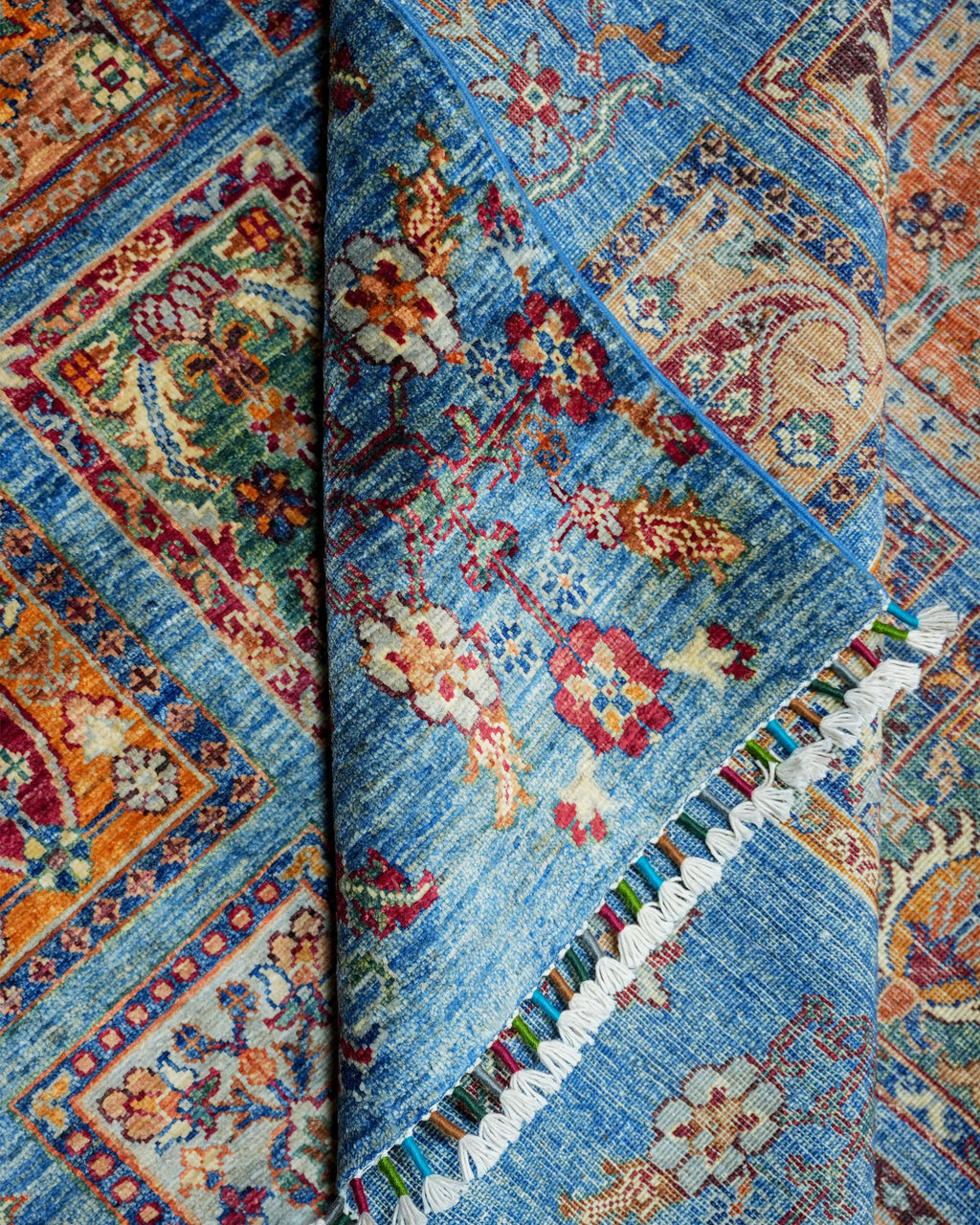Handmade Panel Design Rug | Ivory Field with Multicolor Compartment Motifs | Wool Rug