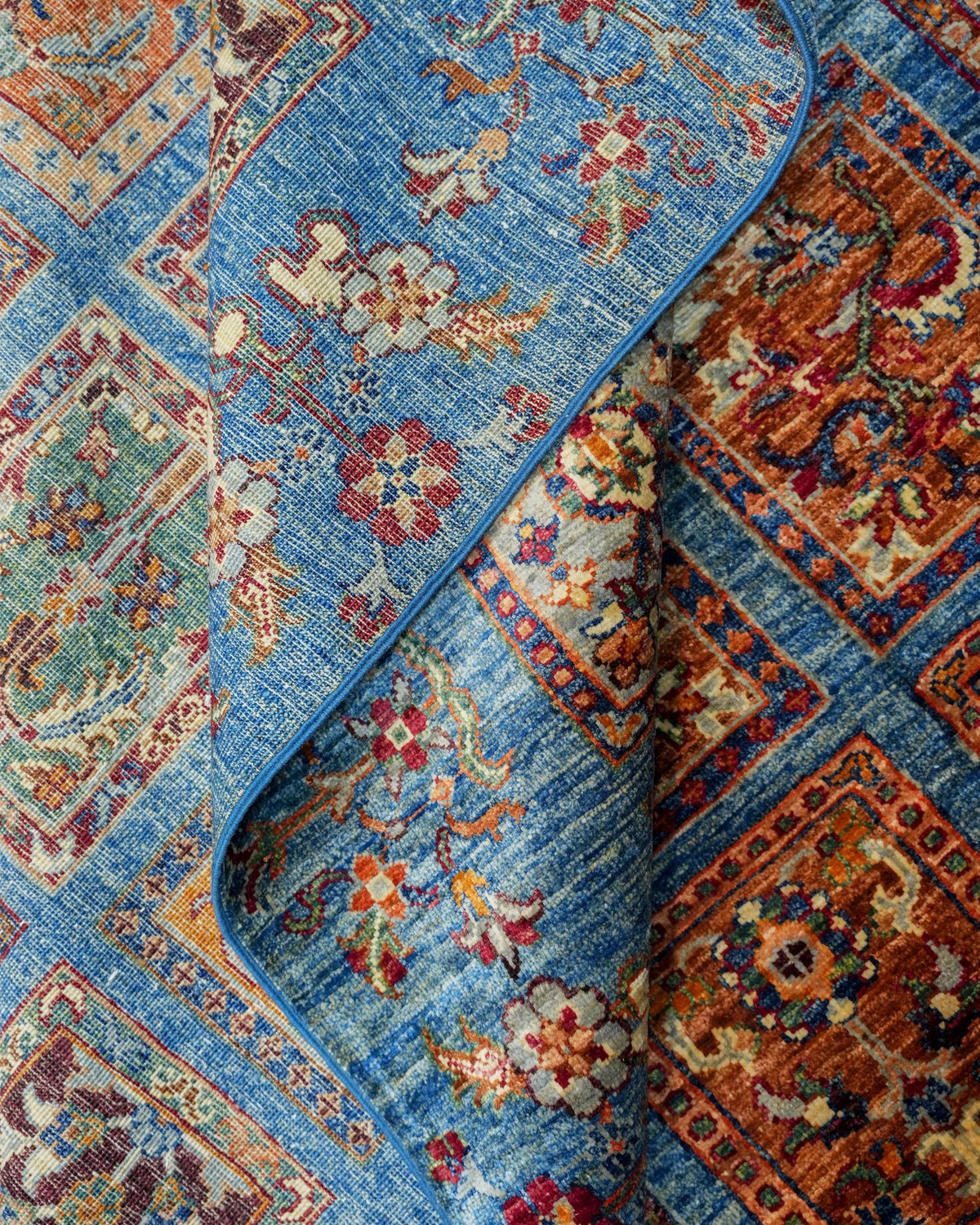 Handmade Panel Design Rug | Ivory Field with Multicolor Compartment Motifs | Wool Rug