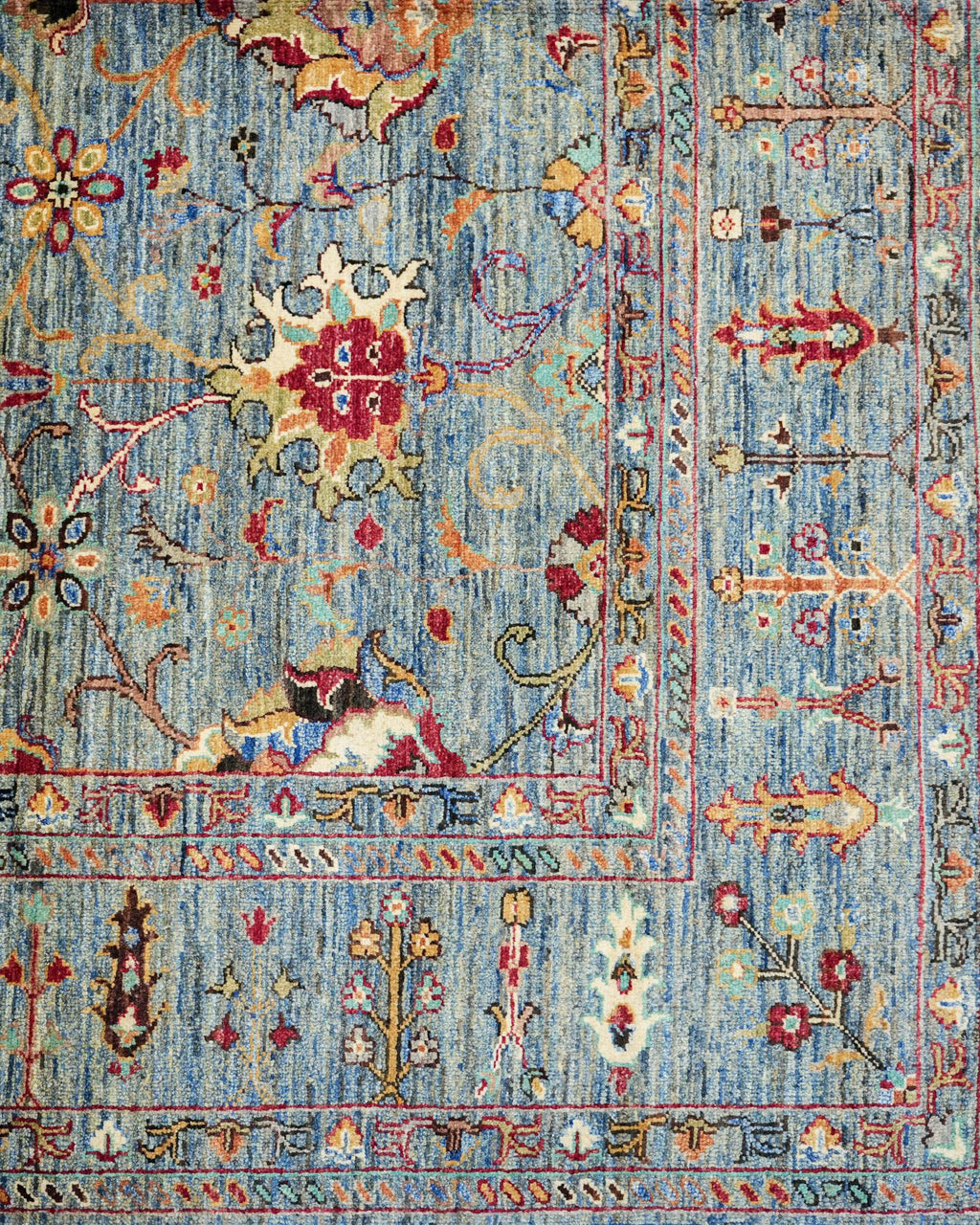 Handmade Baluch Rug | Burgundy & Navy Diamond Field with Floral Border | 100% Wool