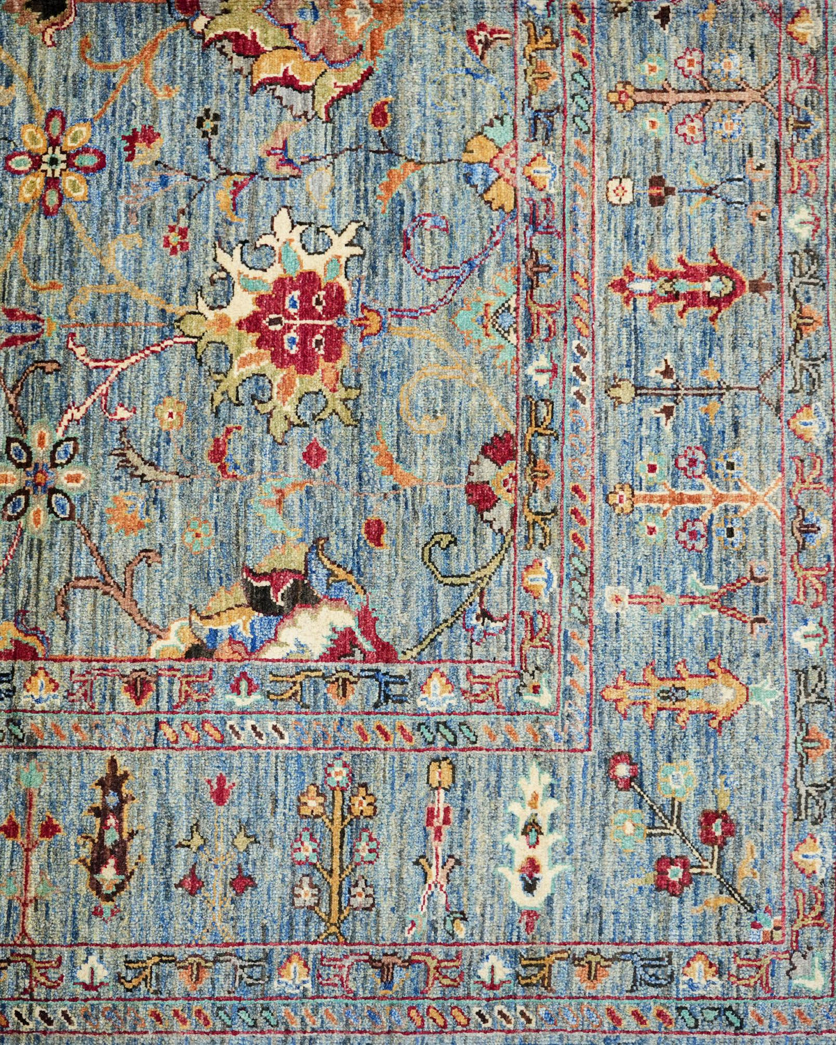 Handmade Baluch Rug | Burgundy & Navy Diamond Field with Floral Border | 100% Wool