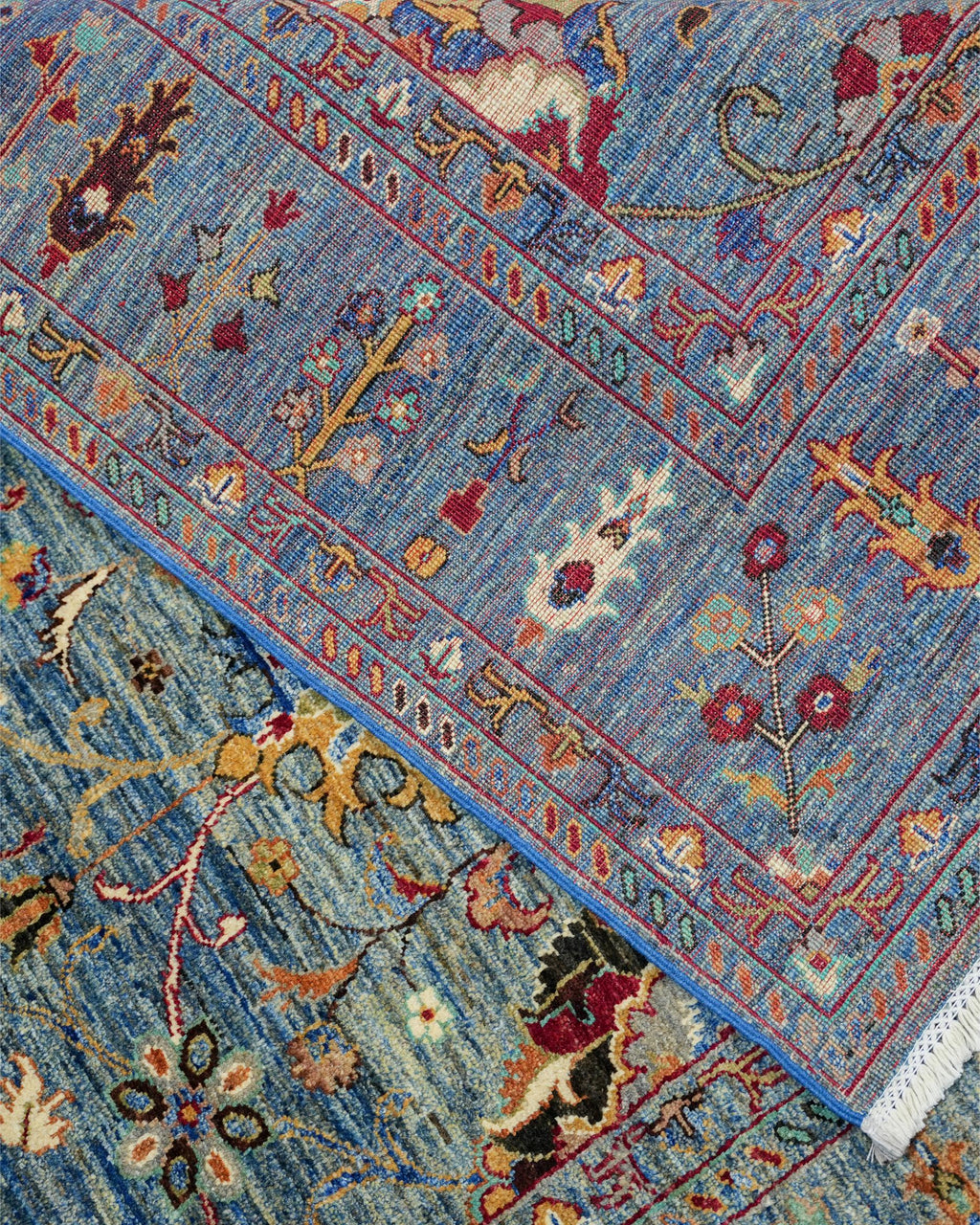 Handmade Baluch Rug | Burgundy & Navy Diamond Field with Floral Border | 100% Wool