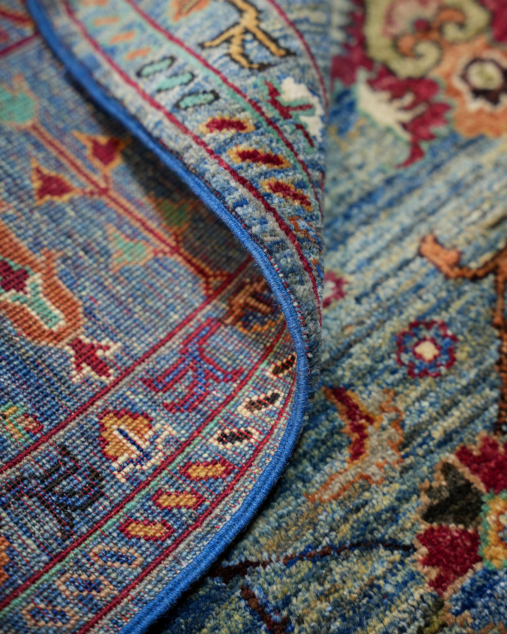 Handmade Baluch Rug | Burgundy & Navy Diamond Field with Floral Border | 100% Wool