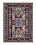 Multicolour 100% Handmade wool Rug with Navy Border and Tasselled Ends