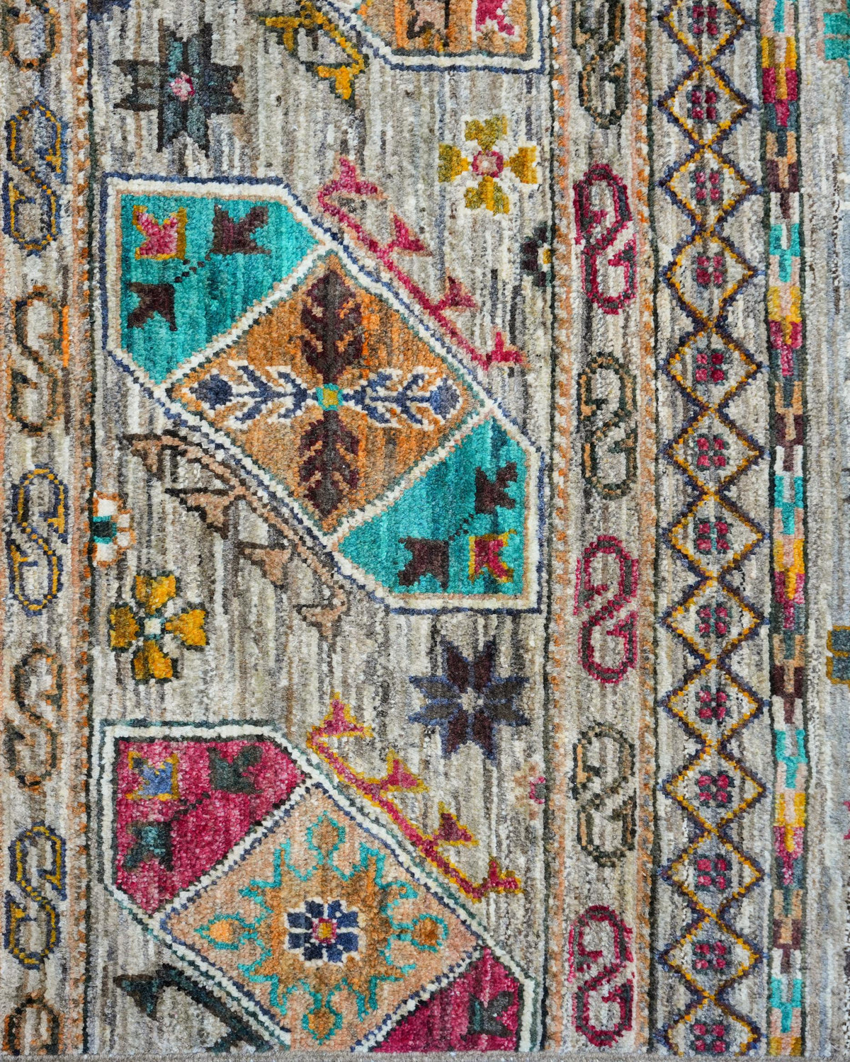 Handmade Bokhara Rug | Navy Field with Gold, Red & Turquoise Guls | Wool Rug