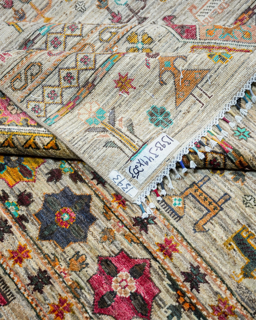 Handmade Bokhara Rug | Navy Field with Gold, Red & Turquoise Guls | Wool Rug