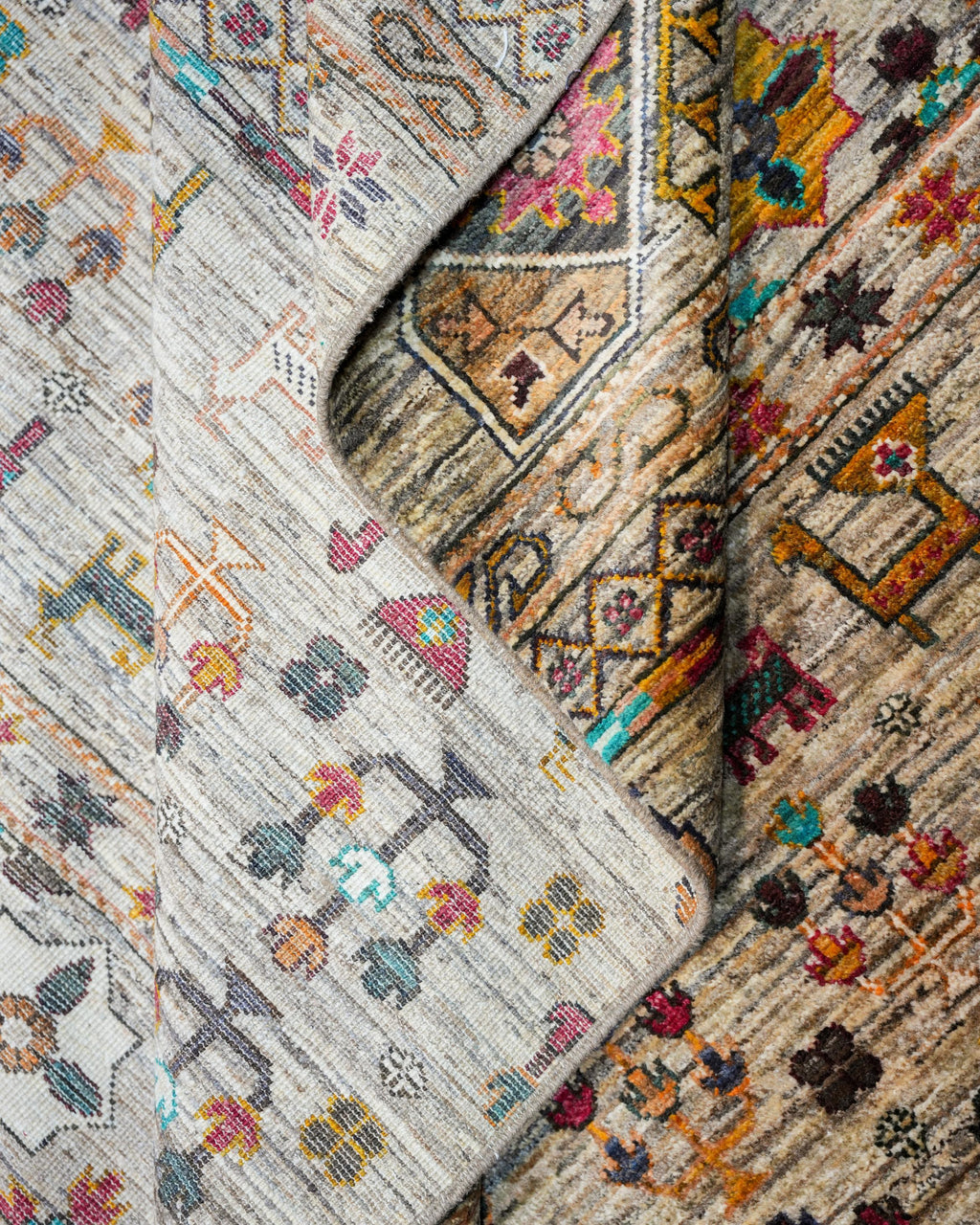 Handmade Bokhara Rug | Navy Field with Gold, Red & Turquoise Guls | Wool Rug