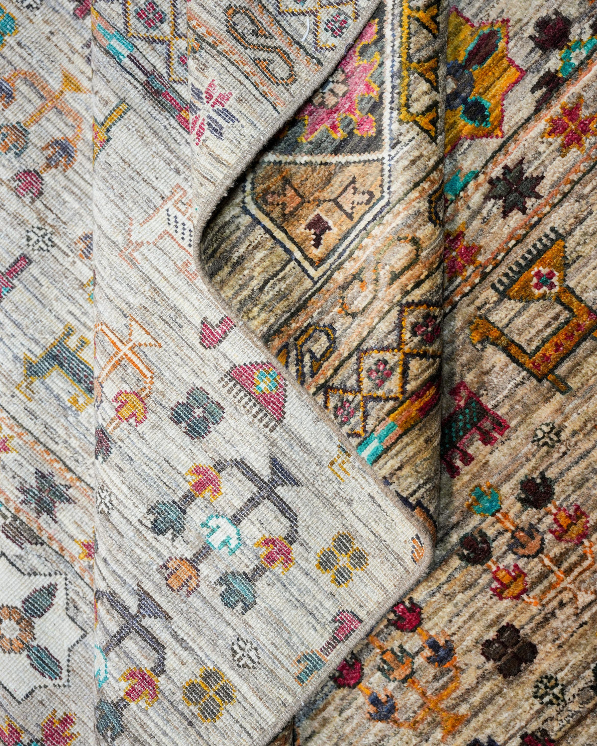 Handmade Bokhara Rug | Navy Field with Gold, Red & Turquoise Guls | Wool Rug