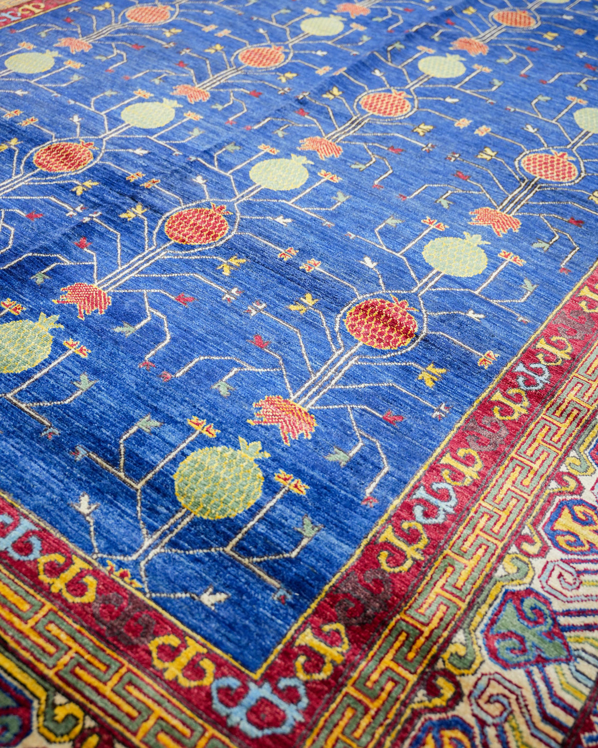 Handmade Kazak Style Rug | Deep Red Field with Cream & Navy Star Medallions | Wool Rug