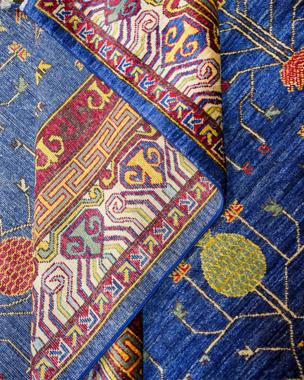 Handmade Kazak Style Rug | Deep Red Field with Cream & Navy Star Medallions | Wool Rug