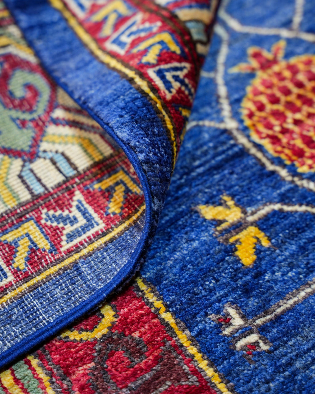 Handmade Kazak Style Rug | Deep Red Field with Cream & Navy Star Medallions | Wool Rug