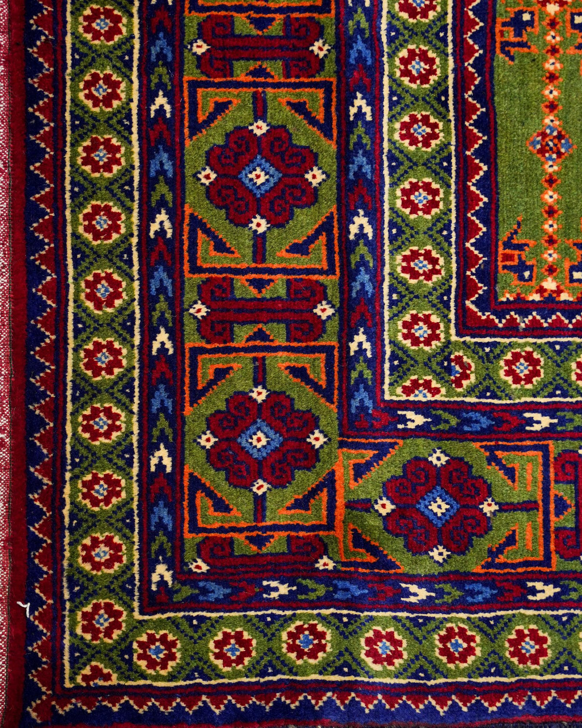 Handmade Bokhara Rug | Cream Field with Gold, Navy & Burgundy Diamond Medallions | Wool Rug