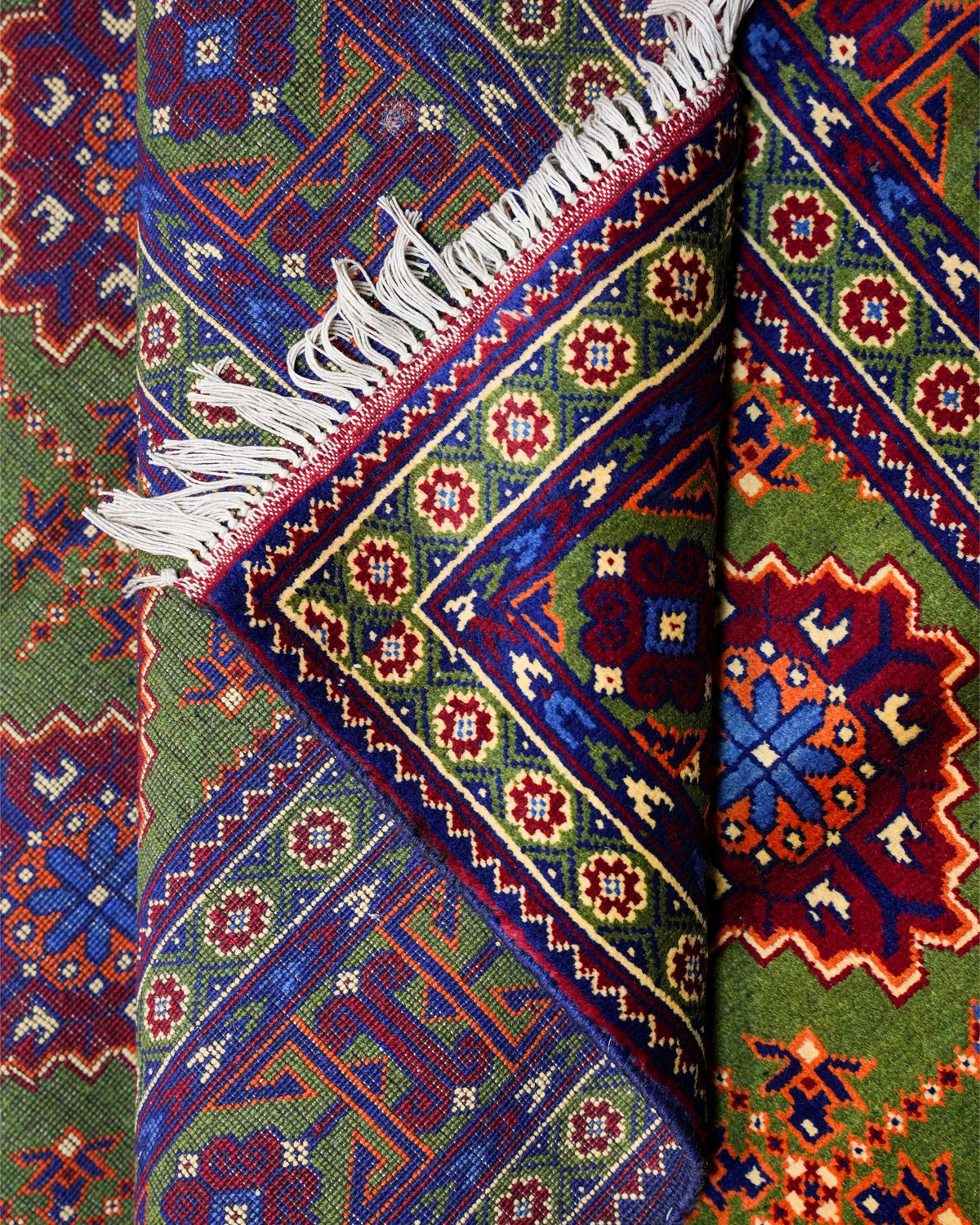 Handmade Bokhara Rug | Cream Field with Gold, Navy & Burgundy Diamond Medallions | Wool Rug