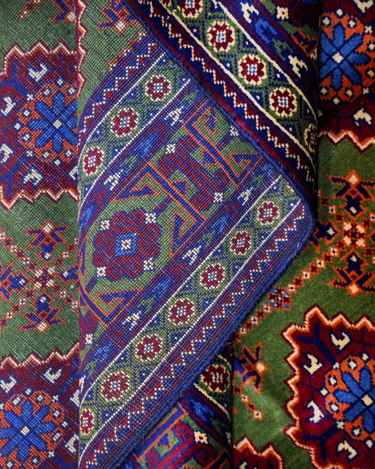 Handmade Bokhara Rug | Cream Field with Gold, Navy & Burgundy Diamond Medallions | Wool Rug