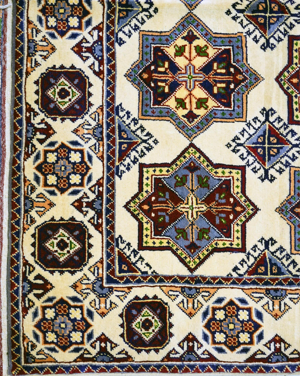 Handmade Bokhara Rug | Ivory Field with Navy & Gold Medallions | Wool Tribal Rug