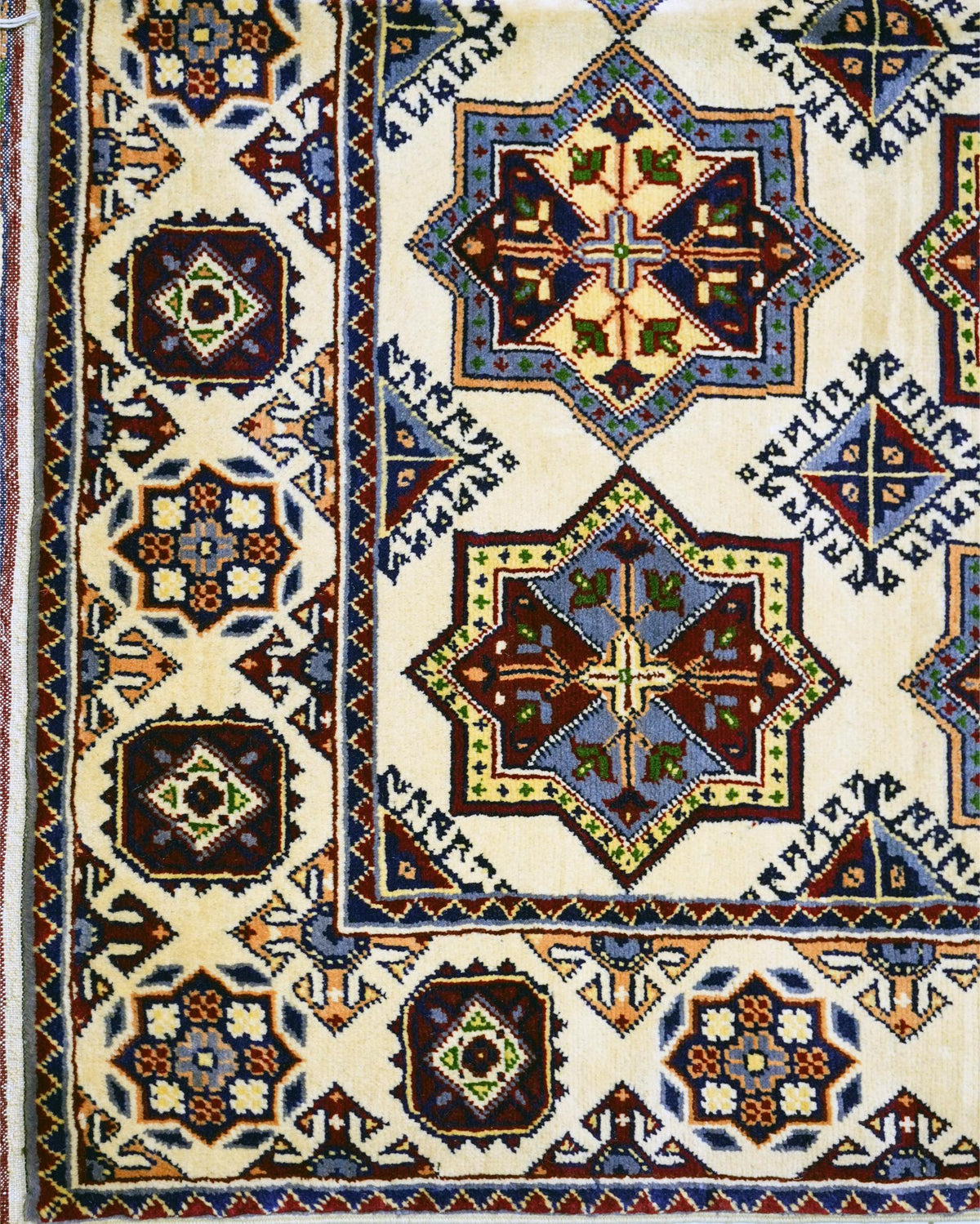 Handmade Bokhara Rug | Ivory Field with Navy & Gold Medallions | Wool Tribal Rug