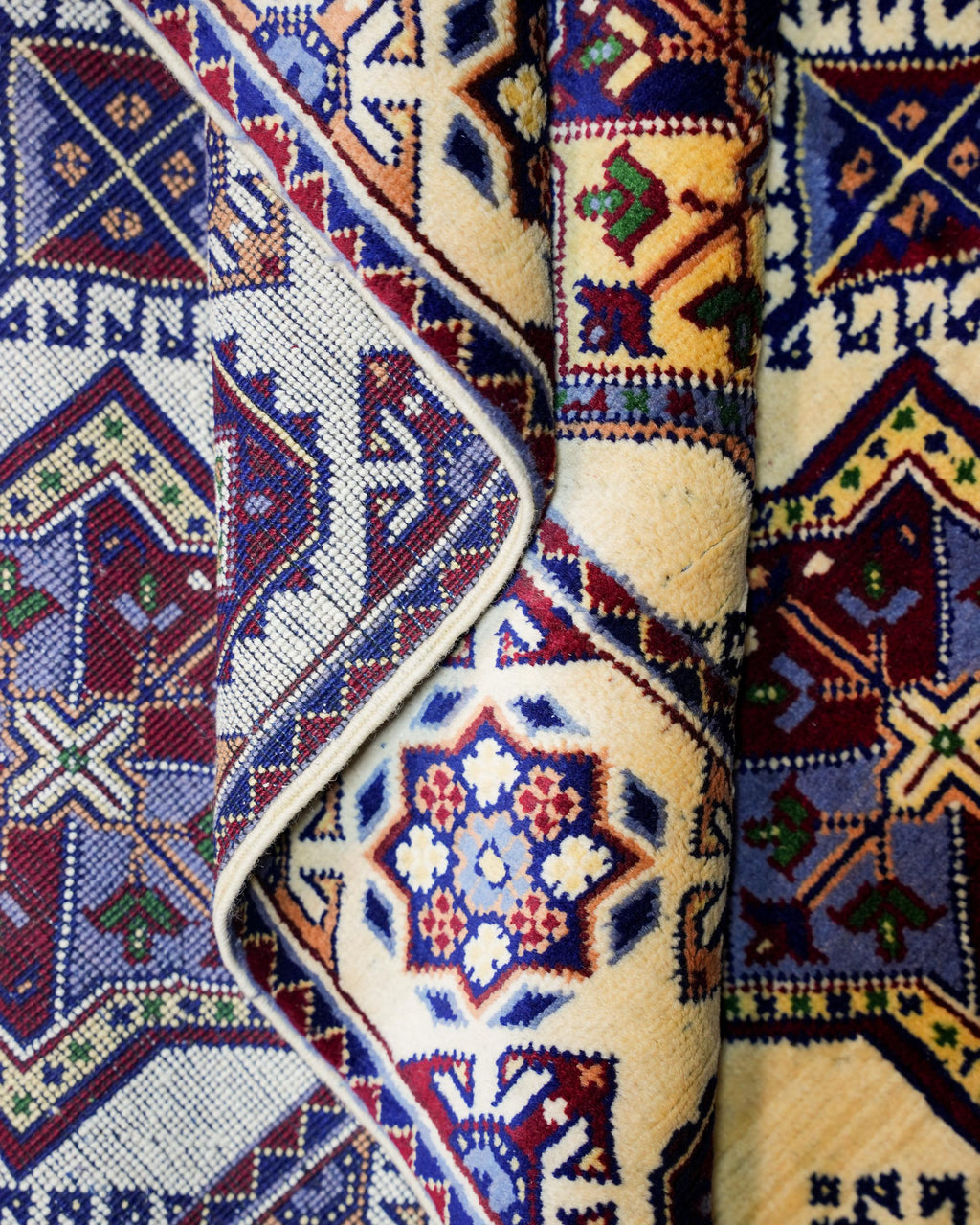 Handmade Bokhara Rug | Ivory Field with Navy & Gold Medallions | Wool Tribal Rug