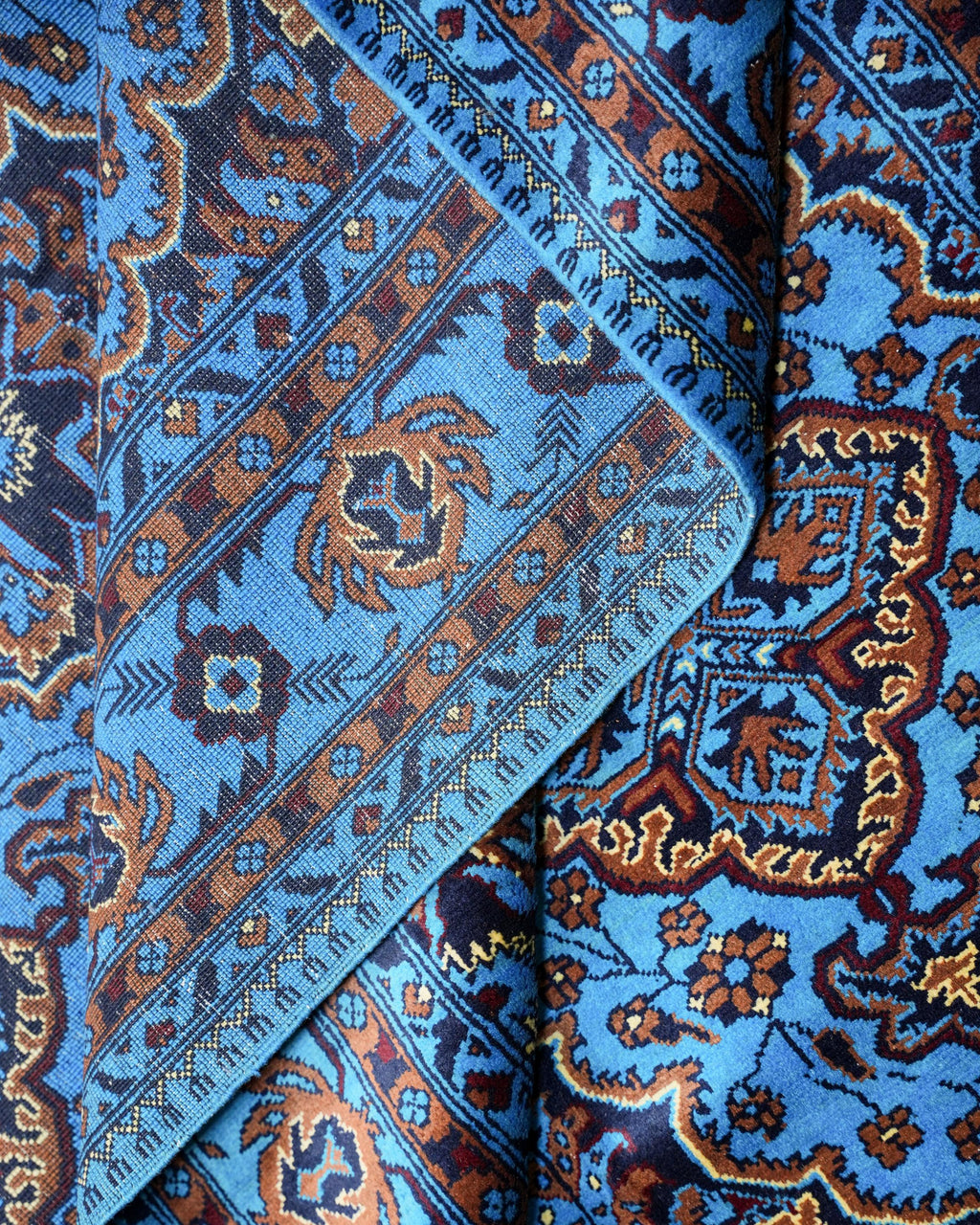 Handmade Turquoise Style Area Rug with Four Medallions and Fringed Ends