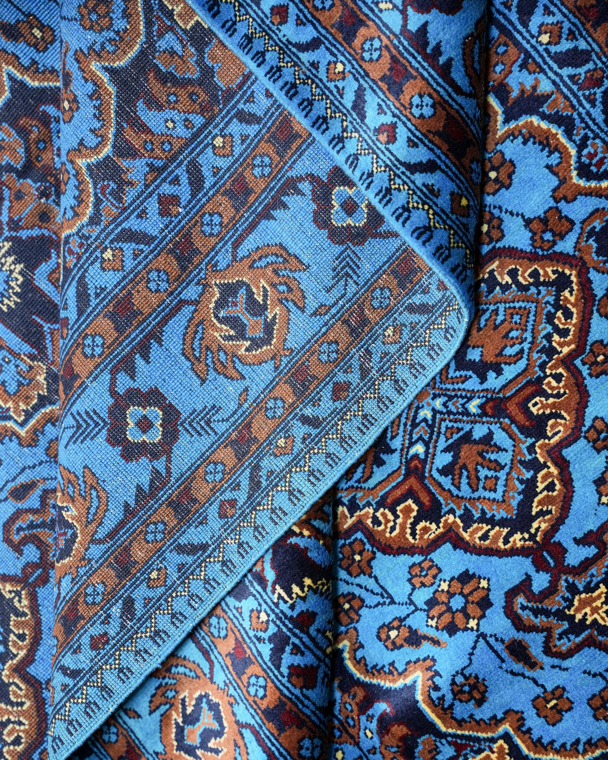 Handmade Turquoise Style Area Rug with Four Medallions and Fringed Ends