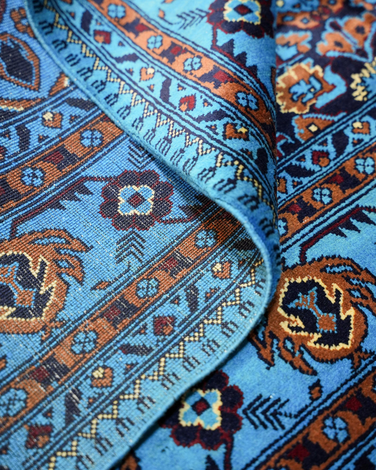 Handmade Turquoise Style Area Rug with Four Medallions and Fringed Ends