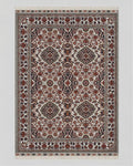 Ivory and Rust Area Style Rug with Vase Motifs and Fringed Ends