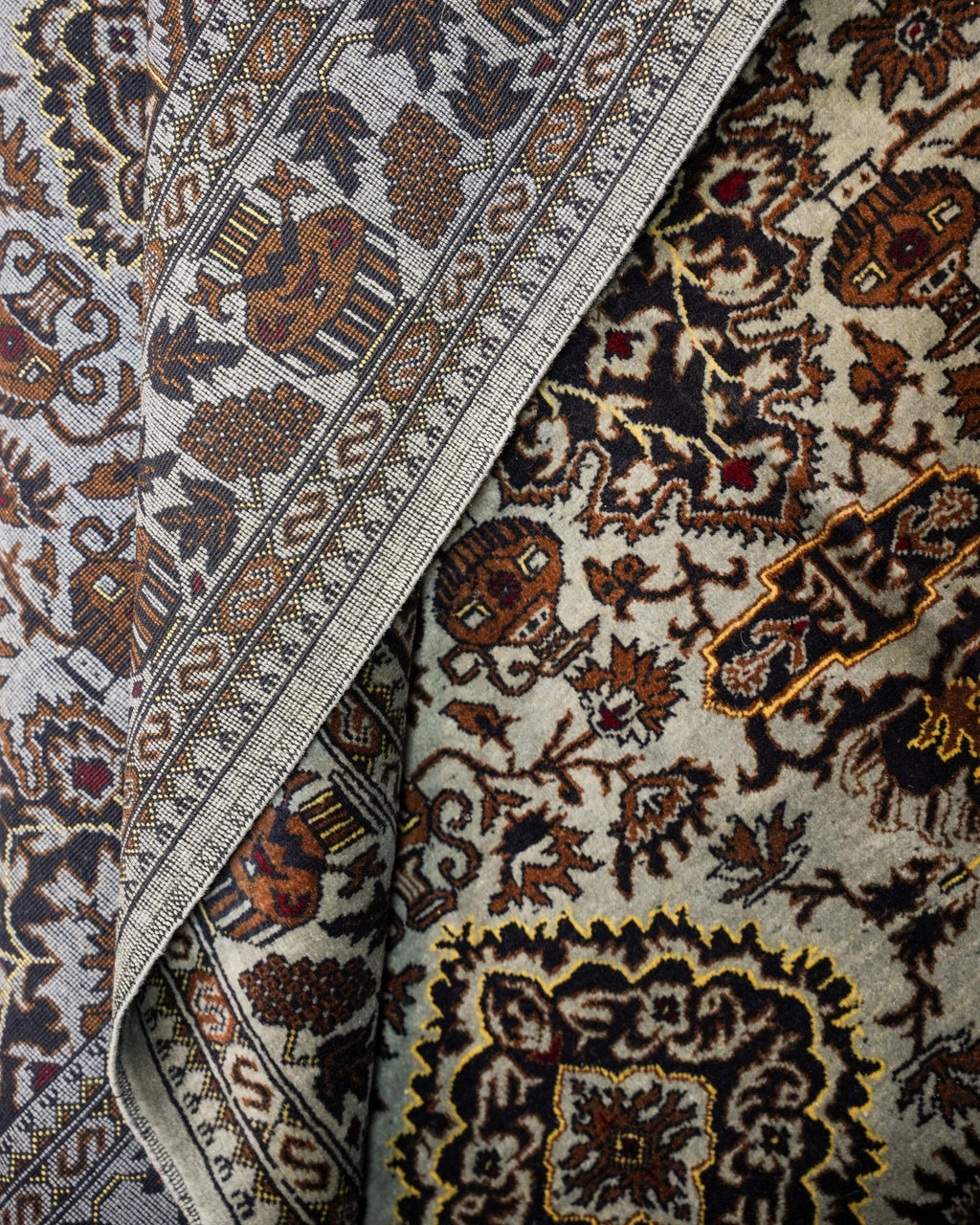 Ivory and Rust Area Style Rug with Vase Motifs and Fringed Ends