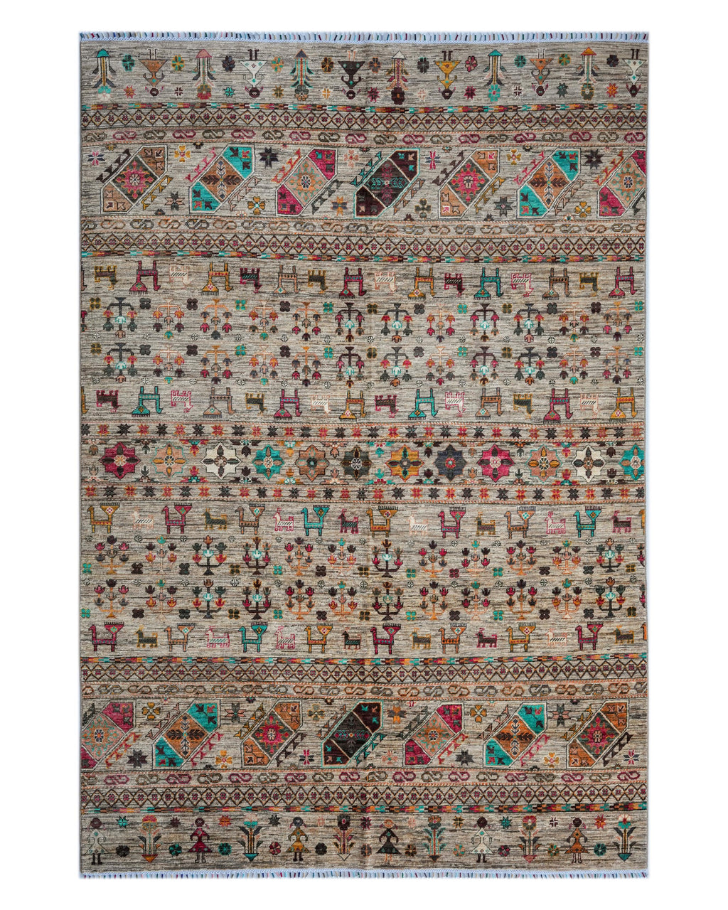 Handmade Bokhara Rug | Navy Field with Gold, Red & Turquoise Guls | Wool Rug