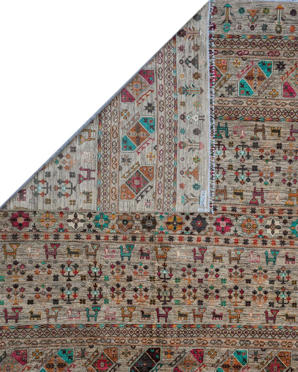 Handmade Bokhara Rug | Navy Field with Gold, Red & Turquoise Guls | Wool Rug