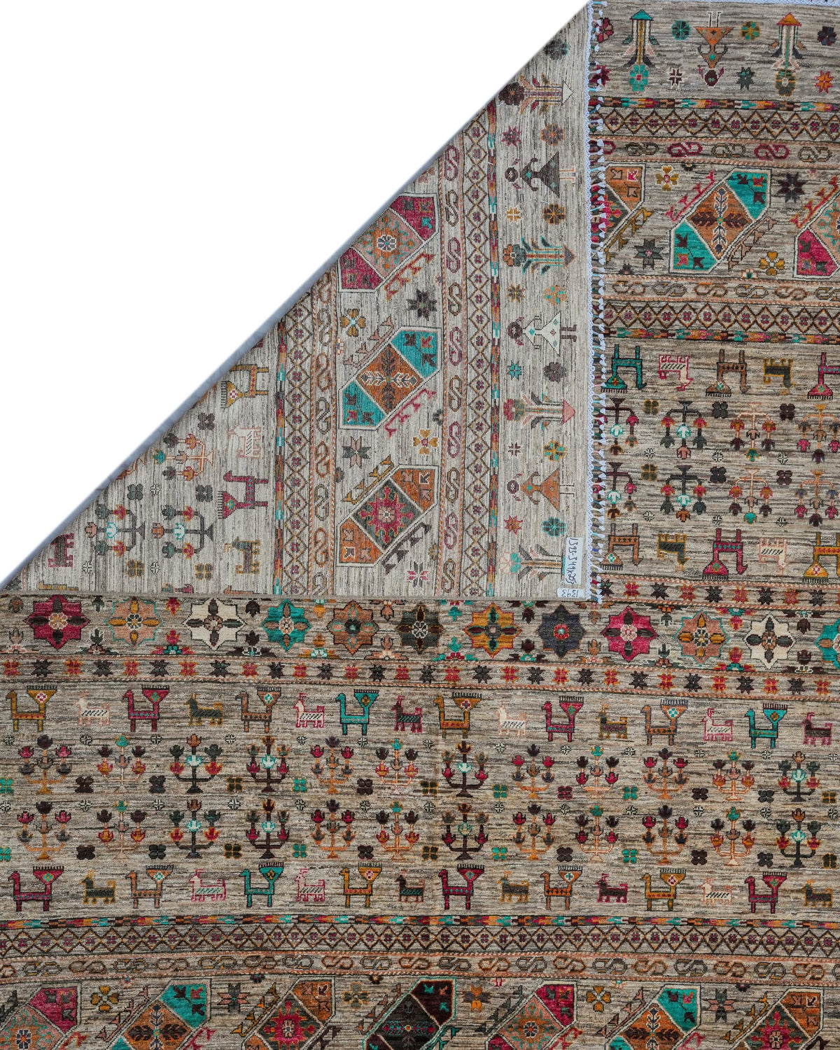 Handmade Bokhara Rug | Navy Field with Gold, Red & Turquoise Guls | Wool Rug