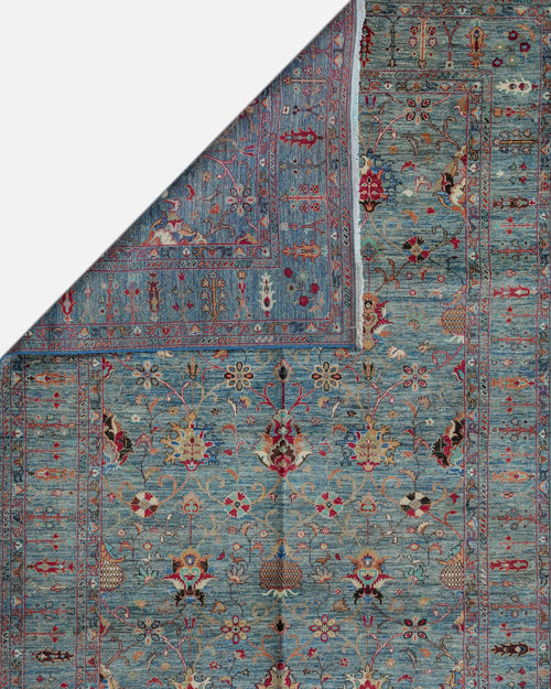 Handmade Baluch Rug | Burgundy & Navy Diamond Field with Floral Border | 100% Wool