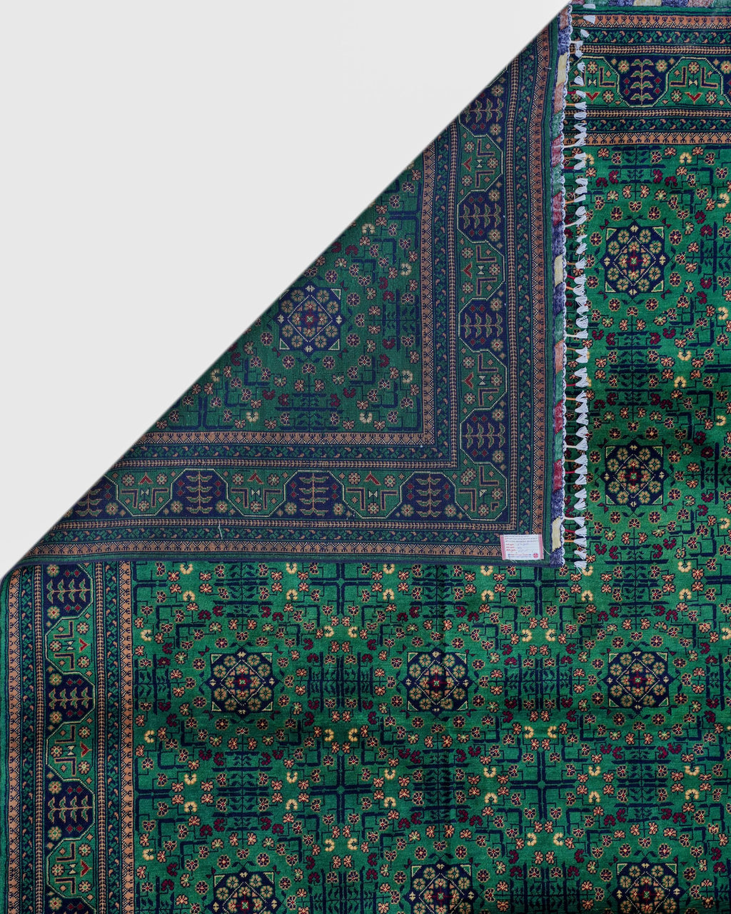 Handmade All-Over Floral Rug | Golden Amber Field with Deep Red Border | Wool Rug