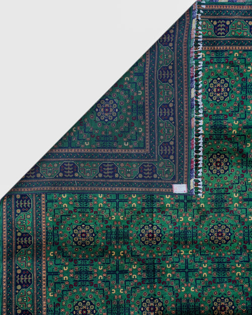 Handmade All-Over Floral Rug | Golden Amber Field with Deep Red Border | Wool Rug
