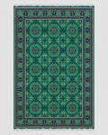 Handmade All-Over Floral Rug | Golden Amber Field with Deep Red Border | Wool Rug