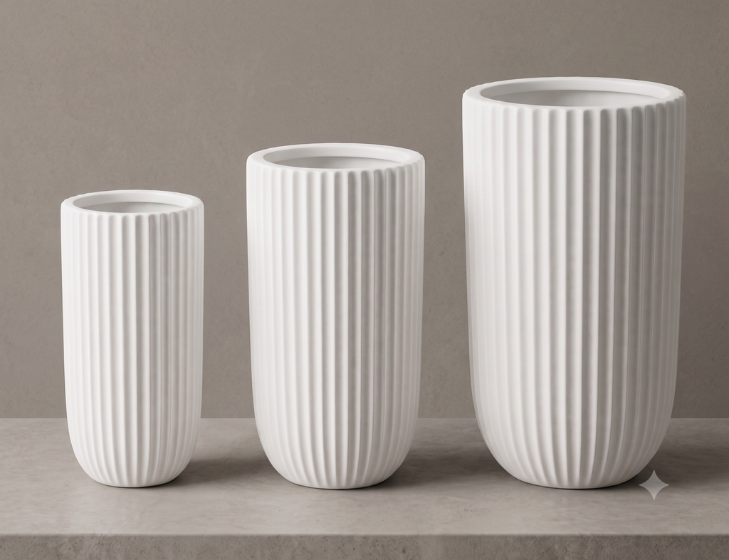 The Fluted Pillar Series | Tall White U-Shape Planters