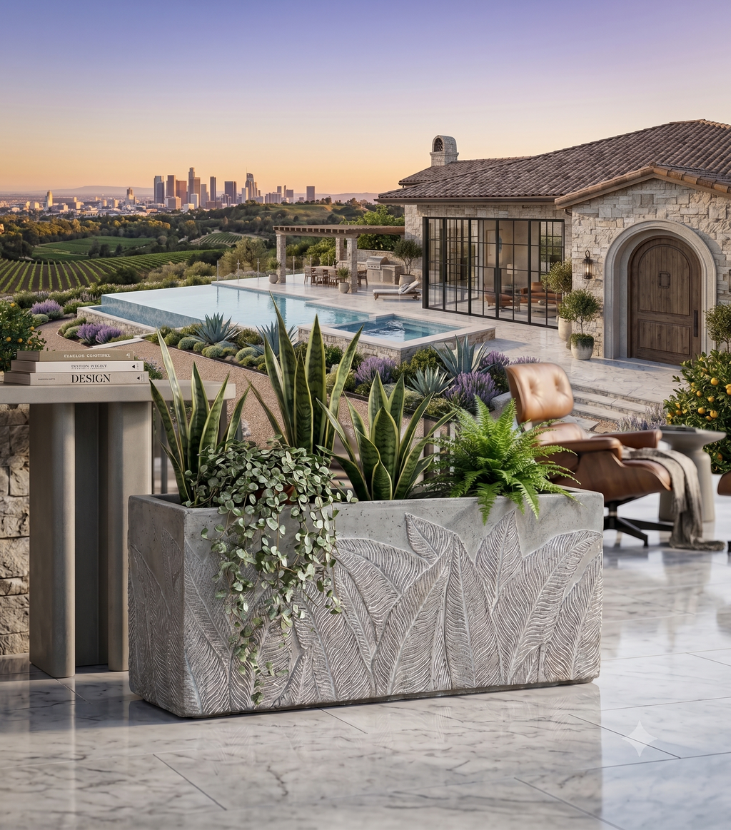 The Botanical Trough Series | Embossed Palm Leaf Rectangular Planters