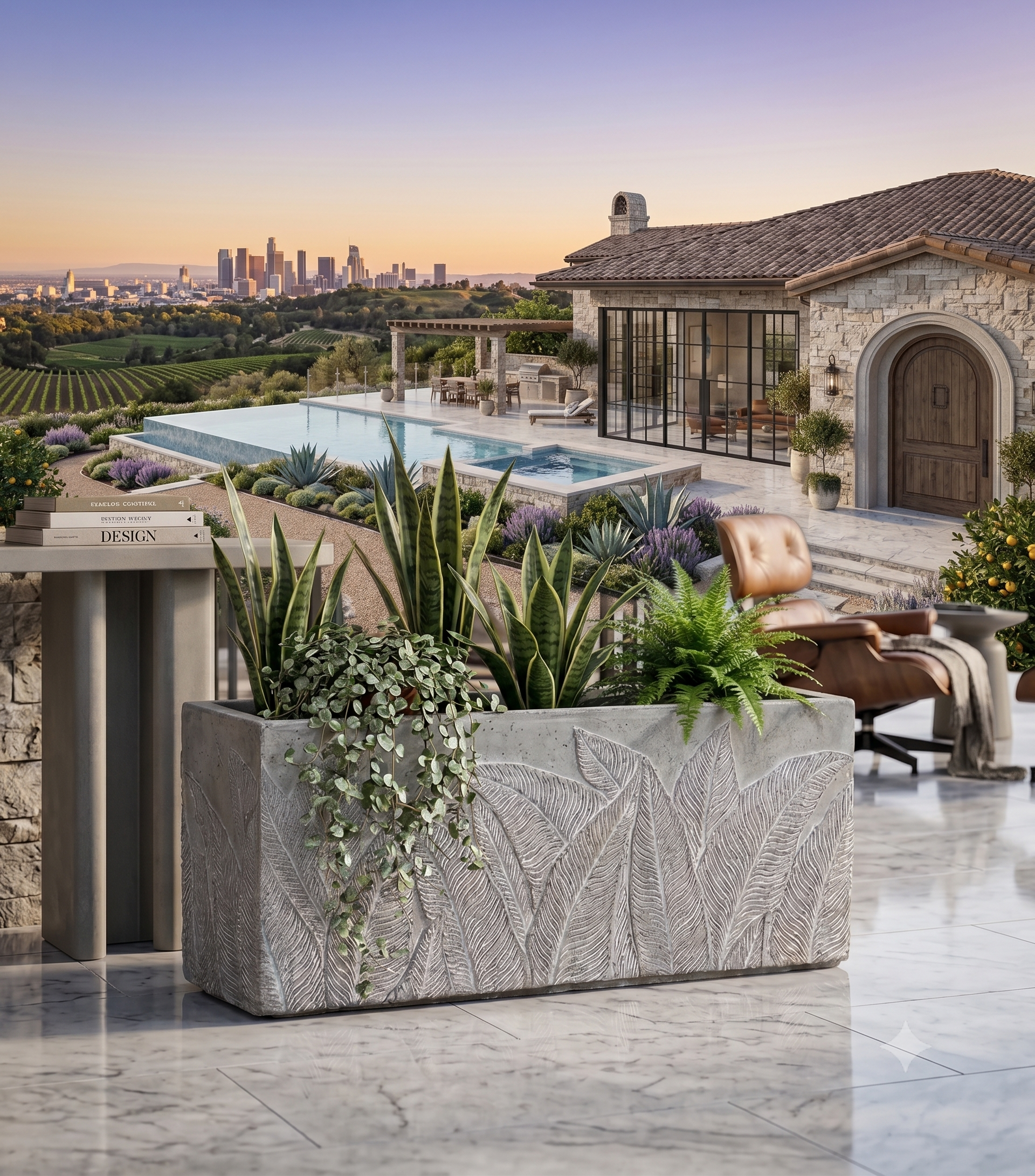 The Botanical Trough Series | Embossed Palm Leaf Rectangular Planters