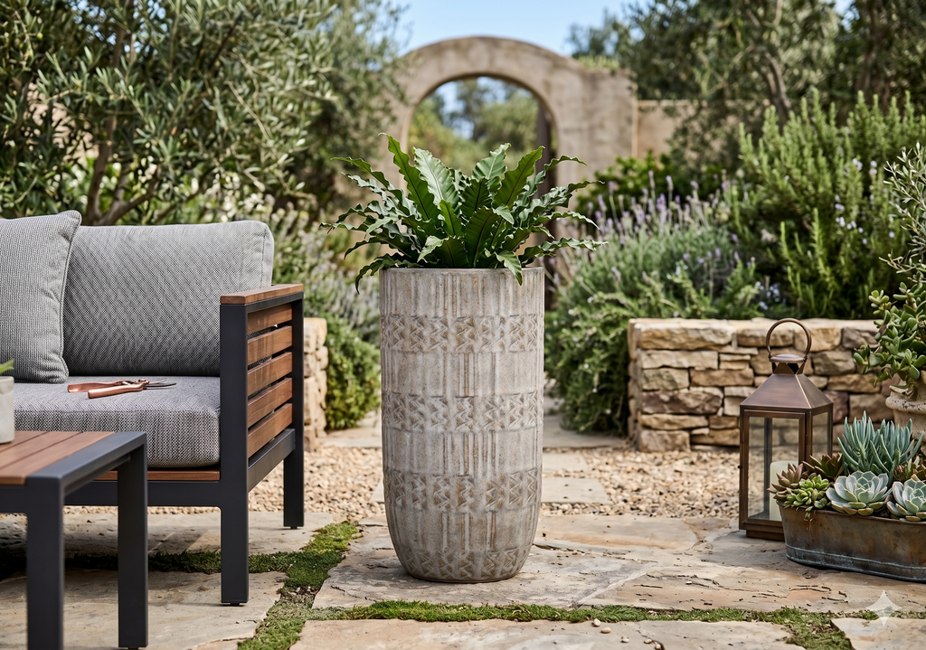 The Mosaic Series | Tall Geometric Textured U-Shape Planters