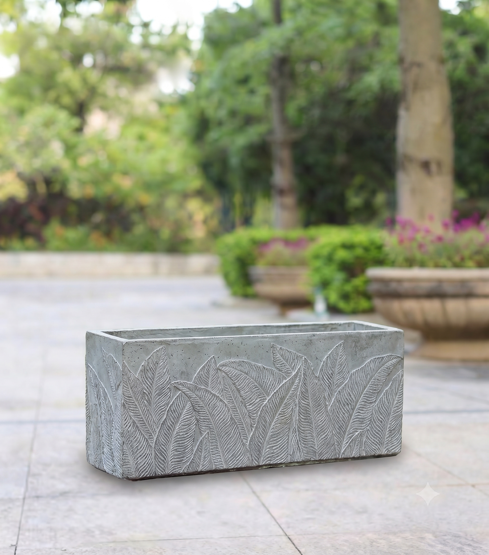The Botanical Trough Series | Embossed Palm Leaf Rectangular Planters