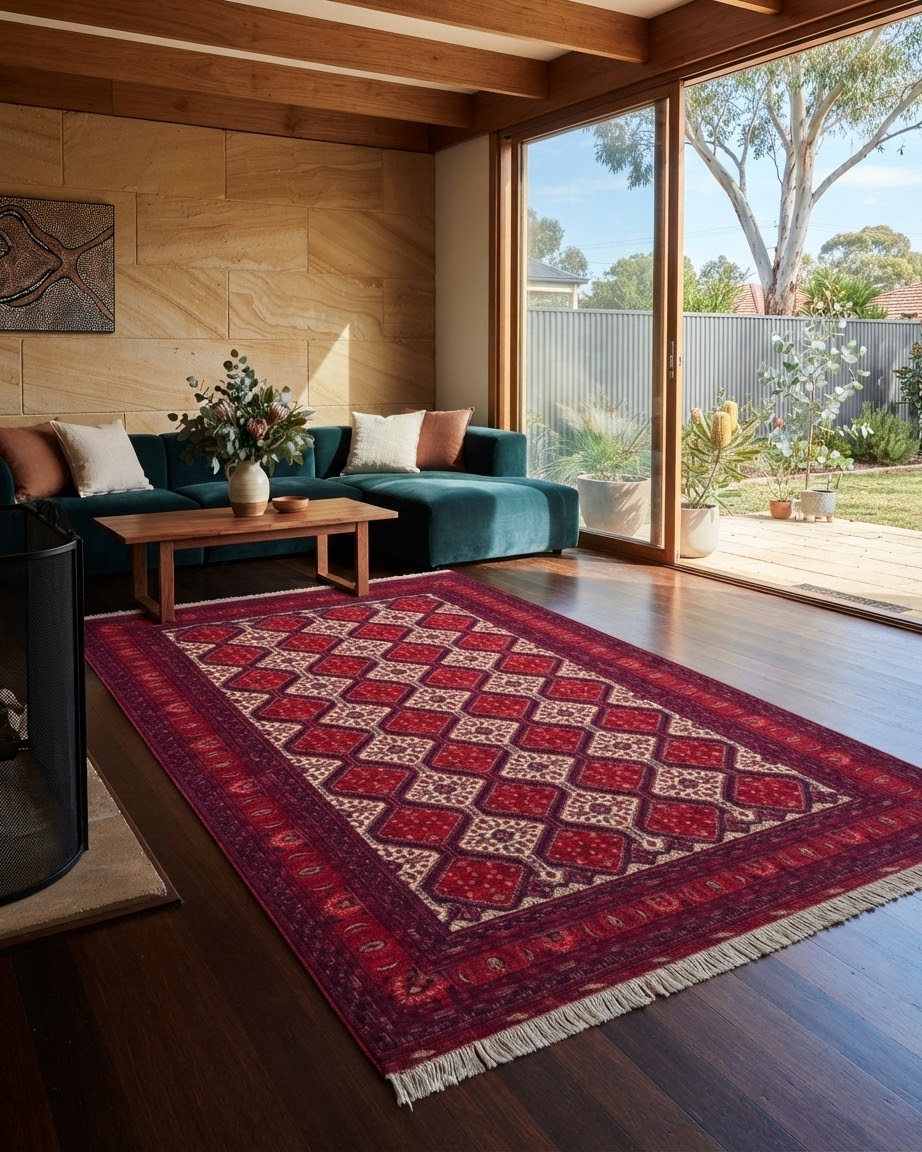 Handmade Bokhara Rug | Ivory Field with Brown & Gold Oval Medallions | Wool Rug